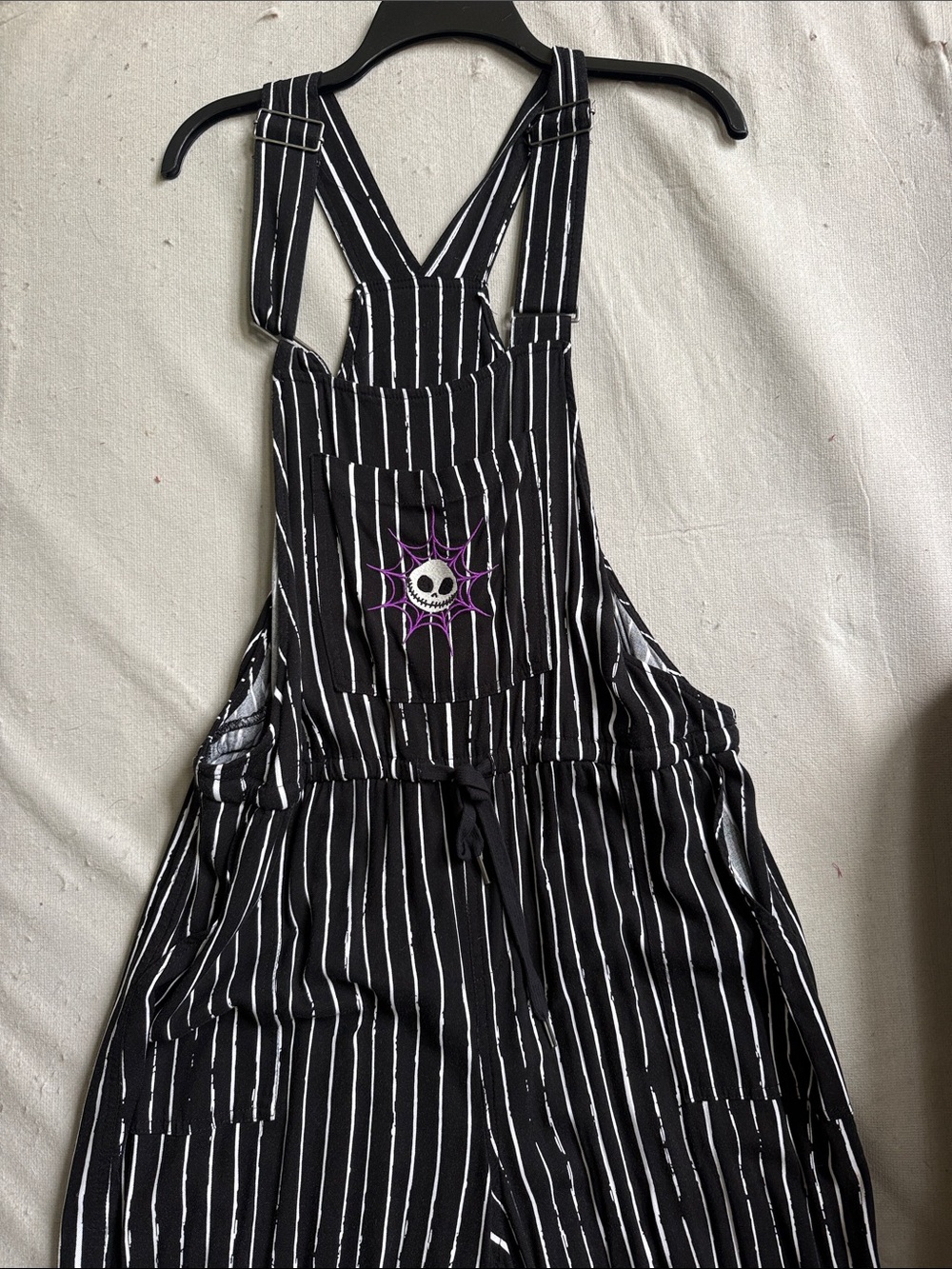 Nightmare before Christmas Black & White Striped Overall Jumpsuit